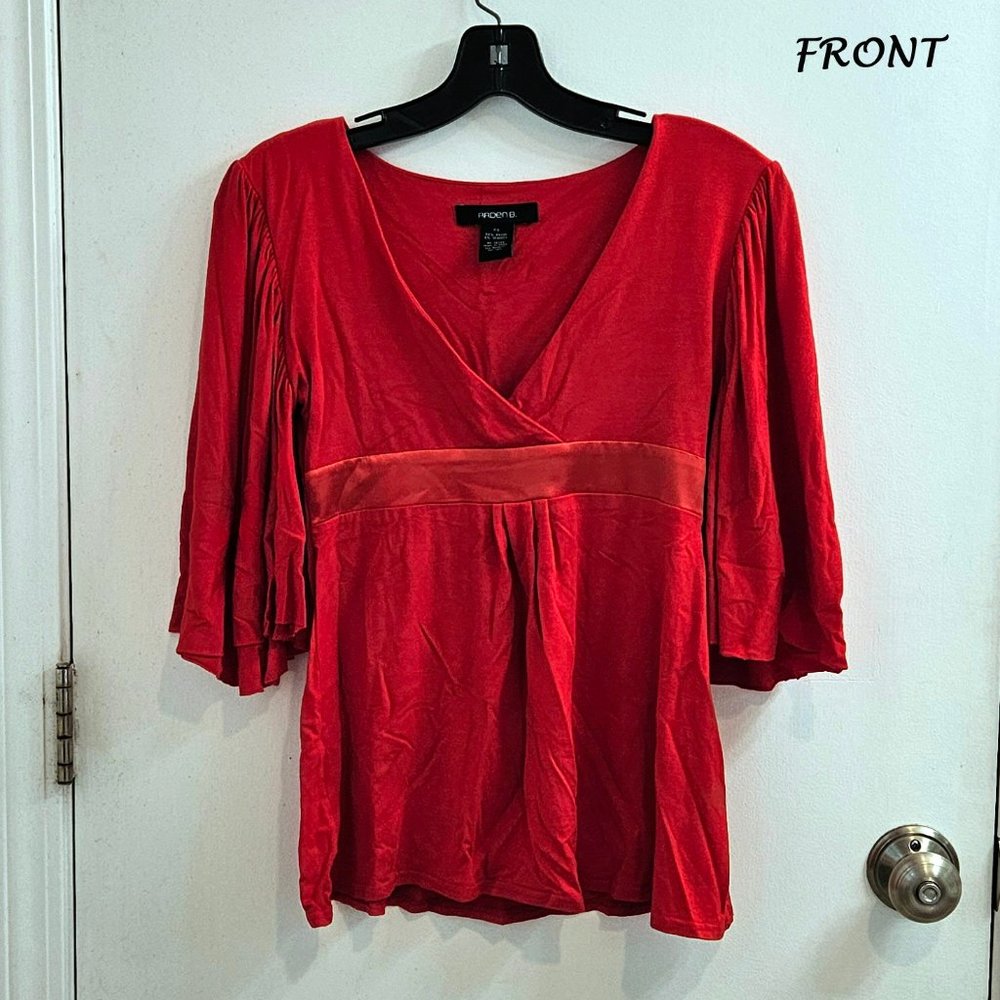 Red Empire Waist Tunic with Wide Flutter Sleeve Arden B  - Size XS